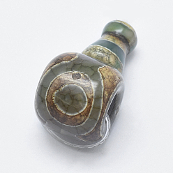 Pérou Agate naturelle de dzi, 3 perles trou gourou, perles t-percées, pour la fabrication de bijoux bouddhiste, Pérou, 29x16x15.5mm, Trou: 2mm