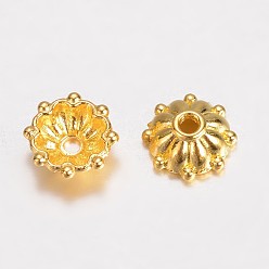 Golden Alloy Fancy Bead Caps, Multi-Petal Flower, Golden, 8x3mm, Hole: 1mm