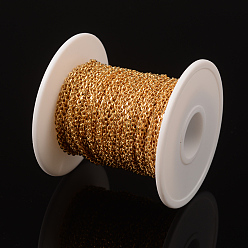 Golden Ion Plating(IP) 304 Stainless Steel Cable Chains, Diamond Cut Chains, Unwelded, Faceted, with Spool, Oval, Golden, 3x2x0.6mm, about 65.61 Feet(20m)/roll