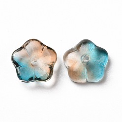 Light Salmon Transparent Spray Painted Glass Beads, Sakura Flower, Light Salmon, 9.5x10x3mm, Hole: 1.2mm