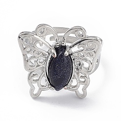 Goldstone Synthetic Blue Goldstone Butterfly Adjustable Ring, Platinum Brass Jewelry for Women, Cadmium Free & Lead Free, US Size 8 1/2(18.5mm)