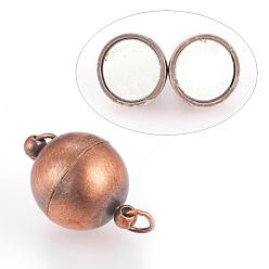 Brushed Red Copper Brass Magnetic Clasps with Loops, Round, Brushed Red Copper, 20.5x14mm, Hole: 4mm