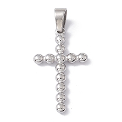 Stainless Steel Color 304 Stainless Steel Pendants, Cross Charms, Stainless Steel Color, 33x18x3mm, Hole: 4x7.5mm
