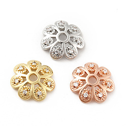 Mixed Color Brass Micro Pave Clear Cubic Zirconia Bead Caps, Cadmium Free & Lead Free, Multi-Petal, Flower, Mixed Color, 12x3mm, Hole: 2mm