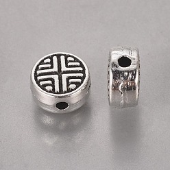 Античное Серебро Сплавочные овальные бусины тибетского стиля , без свинца и без кадмия, плоско-круглые, античное серебро, 6.3x3.5 мм, отверстие : 1 мм