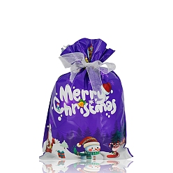 Snowman PE Plastic Baking Bags, Drawstring Bags, with Ribbon, for Christmas Wedding Party Birthday Engagement Holiday Favor, Snowman, 320x240mm
