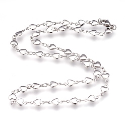 Stainless Steel Color 304 Stainless Steel Link Necklaces, Heart, Stainless Steel Color, 17.3 inch(44cm), 5mm