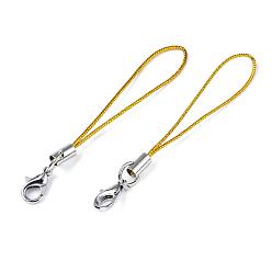 Gold Polyester Cord Mobile Straps, with Platinum Plated Alloy Findings, Gold, 6.5~7cm
