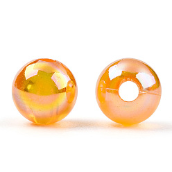Dark Orange Transparent Acrylic Beads, AB Colors Plated, Round, Dark Orange, 6mm, Hole: 1.8mm, about 4800pcs/500g