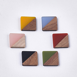Mixed Color Resin & Walnut Wood Cabochons, Square, Mixed Color, 20x20x3.5mm