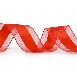 Red Solid Color Organza Ribbons, for Party Decoration, Gift Packing, Red, 1"(25mm), about 50yard/roll(45.72m/roll)