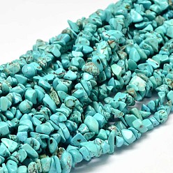 Turquoise Foncé Brins de perles de copeaux de magnésite naturelle teinte, turquoise foncé, 5~14x5~10mm, Trou: 1mm, environ 33.85 pouce