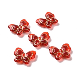 Red Transparent Acrylic Beads, Golden Metal Enlaced, Butterfly, Red, 17.5x20x6mm, Hole: 1.6mm, about 415pcs/500g
