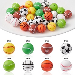 Mixed Color Ball Style Food Grade Eco-Friendly Silicone Focal Beads, Chewing Beads For Teethers, DIY Nursing Necklaces Making, Mixed Color, 15mm, Hole: 1.5mm, 8 styles, 2pcs/style, 16pcs/set