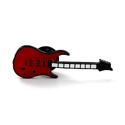 Electrophoresis Black Guitar Enamel Pin, Musical Instrument Alloy Enamel Brooch for Teen Girl Women, Red, Electrophoresis Black, 41~42x13.5x10mm, Pin: 1mm
