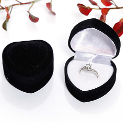 Black Velvet Ring Boxes, for Wedding, Jewelry Storage Case, Heart, Black, 4.8x4.8x3.5cm