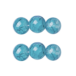 Dark Cyan Spray Painted Glass Beads Strands, Round, Dark Cyan, 8~8.5mm, Hole: 1.5mm, about 100pcs/strand, 31.1 inch(79cm)