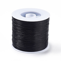Black 400M Flat Elastic Crystal String, Elastic Beading Thread, for Stretch Bracelet Making, Black, 0.2mm, 1mm wide, about 446.81 Yards(400m)/Roll
