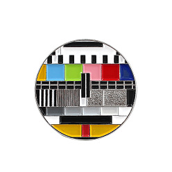 Colorful Creative Zinc Alloy Brooches, Enamel Lapel Pin, with Iron Butterfly Clutches or Rubber Clutches, Flat Round with TV, Platinum, Colorful, 29x29mm, Pin: 1mm