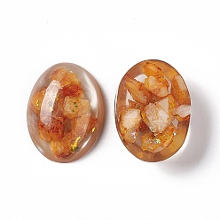 Coral Natural Calcite & Synthetic Opal Cabochons, with Epoxy Resin, Dyed, Half Oval, Coral, 24~25x18~18.5x7~9mm