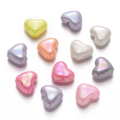 Mixed Color Opaque Acrylic Beads, AB Color Plated, Heart, Mixed Color, 12x14x6.5mm, Hole: 1.8mm, about 840pcs/500g