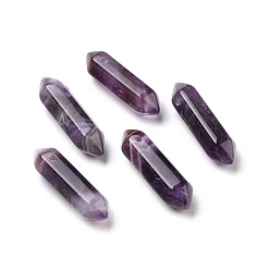 Amethyst Natural Amethyst Double Terminal Pointed Pendants, Faceted Bullet Charm, 30~35x8~9x8~9mm, Hole: 1.4mm