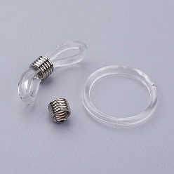 Platinum Silicone EyeGlass Holders, with Iron Findings, Clear, Platinum, 24x7mm