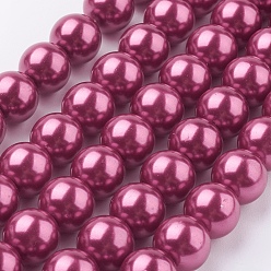 Rouge Violet Moyen Brins de perles rondes en verre teinté écologique, Grade a, cordon en coton fileté, support violet rouge, 10mm, Trou: 0.7~1.1mm, Environ 42 pcs/chapelet, 15 pouce