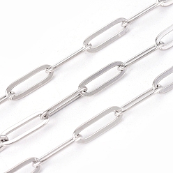 Stainless Steel Color 304 Stainless Steel Paperclip Chains, Drawn Elongated Cable Chains, Soldered, with Spool, Stainless Steel Color, Link: 11~12x4x0.5~0.87mm, about 16.4 Feet(5m)/roll