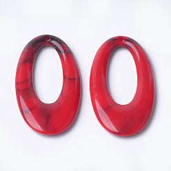 Red Acrylic Pendants, Imitation Gemstone Style, Oval, Red, 47x25x4.5mm, Hole: 1.8mm, about 170pcs/500g