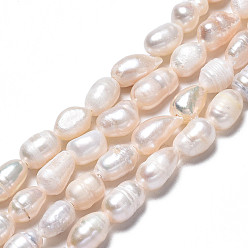 Seashell Color Natural Cultured Freshwater Pearl Beads Strands, Rice, Seashell Color, 5~11.5x5~6mm, Hole: 0.7mm, about 47~48pcs/strand, 13.58 inch~13.78 inch(34.5cm~35cm)