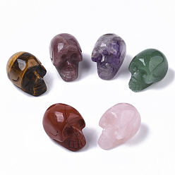 Mixed Stone Halloween Natural Gemstone Beads, No Hole/Undrilled, Skull, 18~20x16.5~18x24~25mm