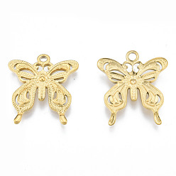 Real 18K Gold Plated Ion Plating(IP) 304 Stainless Steel Pendants, Butterfly, Real 18K Gold Plated, 26.5x24x3.5mm, Hole: 2mm