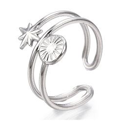 Color de Acero Inoxidable 304 anillo de estrella de acero inoxidable, anillo abierto para mujeres niñas, color acero inoxidable, tamaño de EE. UU. 6 (16.9 mm)