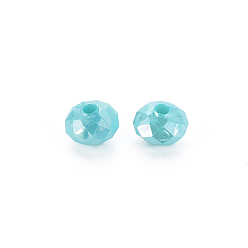 Medium Turquoise Opaque Acrylic Beads, AB Color Plated, Faceted Rondelle, Medium Turquoise, 6mm, Hole: 1.5mm, about 6200pcs/500g.