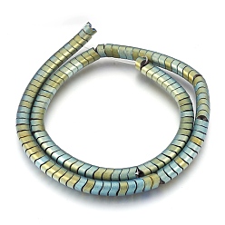 Green Plated Electroplate Non-magnetic Synthetic Hematite Bead Strands, Frosted, Wave Column, Green Plated, 6x4mm, Hole: 1mm, about 126~133pcs/strand, 15.3 inch~15.7 inch(39~40cm)