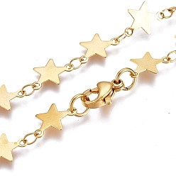 Golden 304 Stainless Steel Link Chain Necklaces, with Lobster Claw Clasp, Star, Golden, 16.61 inch(42.2cm)