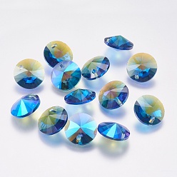 Sapphire Faceted Glass Rhinestone Charms, Imitation Austrian Crystal, Cone, Sapphire, 8x4mm, Hole: 1mm