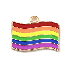 Colorido Colgantes de la aleación del esmalte, bandera del orgullo / bandera del arco iris, la luz de oro, colorido, 15.5x20x1.5 mm, agujero: 1.6 mm