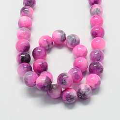 Deep Pink Natural Dyed White Jade Gemstone Bead Strands, Round, Deep Pink, 6mm, Hole: 1mm, about 66pcs/strand, 15.7 inch