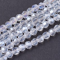 Clear AB Electroplate Glass Beads Strands, AB Color Plated, Faceted(32 Facets), Round, Clear AB, 3.5~4.5mm, Hole: 0.5mm, about 100pcs/strand, 13.9~15.7 inch(35.5~40cm)