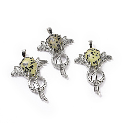 Dalmatian Jasper Natural Dalmatian Jasper Teardrop Pendants, Key Charms, with Rack Plating Platinum Tone Brass Findings, 46x32x9~10.5mm, Hole: 7x5mm