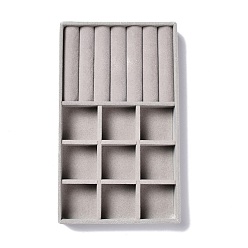 Gray 9-Grid Rectangle Velvet Jewelry Trays, with Density Fiberboard Sheet, for Earrings, Rings Storage, Gray, 21x12.5x2.35cm