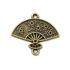 Antique Bronze Tibetan Style Alloy Connector Charms, Chinese Style Hand Fan with Flower Shape Links, Antique Bronze, 22x24x1.5mm, Hole: 1.5mm, about 500pcs/1000g