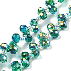 Vert De Mer Clair Plaquent verre transparent perles brins, de couleur plaquée ab , larme à facettes, top foré, vert de mer clair, 6x4mm, Trou: 0.8mm, Environ 97~102 pcs/chapelet, 10.63''~14.80'' (27~37.6 cm)