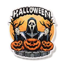 Ghost Pendentifs acryliques imprimés opaques sur le thème d'Halloween, charme de citrouille, fantôme, 38x33.5x2mm, Trou: 2mm