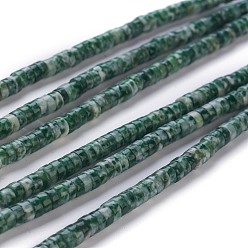 Punto Verde Piedra Cuentas de piedra verde paraje natural hebras, perlas heishi, Disco redondo plano, 4~4.5x2.5 mm, agujero: 0.7 mm, sobre 167 unidades / cadena, 15.43 pulgada (39.2 cm)