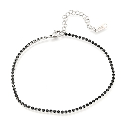 Black 304 Stainless Steel Rhinestone Cup Chain Bracelets, with Lobster Claw Clasps, Stainless Steel Color, 8-3/8 inch(21.2cm)