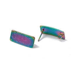 Rainbow Color Ion Plating(IP) 304 Stainless Steel Stud Earrings, Rectangle, with Vertical Loop, Rainbow Color, 20x8.5mm, Hole: 2.5mm, Pin: 0.7mm