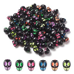 Couleur Mélangete Perles noires opaques acryliques, le style de l'artisanat, crane, couleur mixte, 9.5x7.5x8mm, Trou: 1.8mm